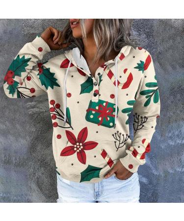 Yihaojia Christmas Hoodies Women Xmas Funny Graphic Print Blouse Tops V Neck Button Up Long Sleeve Holiday Sweatshirt Black#133 Medium - Buy Online on GoSupps.com