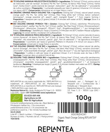 Peach Oolong Tea Organic 100g (50 Cups) | Organic Loose Leaf Oolong Tea with Peach and Orange | REPLANTEA - Buy Online on GoSupps.com