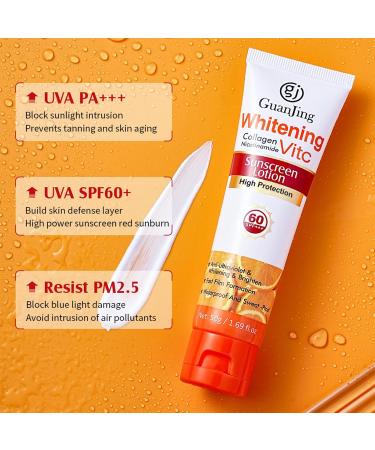 Sunscreen Spf60 Sunscreen Lotion Vitamin C Suncream Sun Block - Outdoor Refreshing UV/UVB Protection Sunscreen Lotion for Face/Body with Collagen & Nicotinamide Face Moisturiser for All Skin Types - Buy Online on GoSupps.com