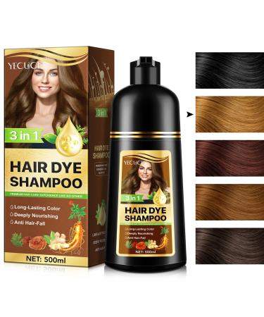 CCKULOOB 3-in-1 Colouring Shampoo with Herbal Extracts Natural Grey Hair Coverage Hair Colour Shampoo for Dry Hair Long Lasting 500 ml (Brown)
