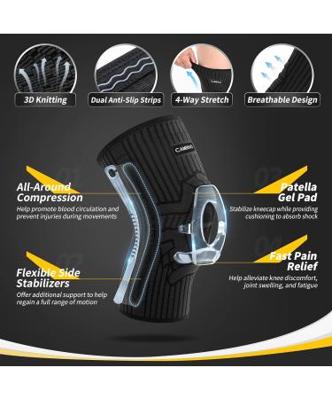 Buy Cambivo Knee Brace for Men & Women Compression Support with Stabilizers & Gel Pad for Arthritis Sports Running Volleyball - XL Black/Gray (2 Pieces) - Buy Online on GoSupps.com