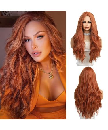 OUFEI Long Wavy Ginger Wigs for Women Natural Synthetic Hair Heat Resistant Wigs for Daily Party Cosplay Wear - Buy Online on GoSupps.com