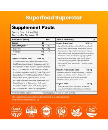 NutraChamps Super Greens Powder Premium Superfood | 20+ Organic Green Veggie Whole Foods | Wheat Grass Spirulina Chlorella | Antioxidant Digestive Enzyme & Probiotic Blends (9.0 OZ Mango) Mango 9 Ounce (Pack of 1) - Buy Online on GoSupps.com