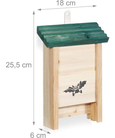 Relaxdays Bat Box Nesting Habitat - Untreated Solid Wood Shelter 25.5x18x6 cm - Natural/Green - Buy Online on GoSupps.com