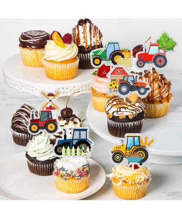 Colorful Farm Tractor Cupcake Toppers Tractor Themed Happy Birthday Dessert Toppers - Barnyard Cartoon Cupcake Decor - Baby Shower Party Decoration - Buy Online on GoSupps.com