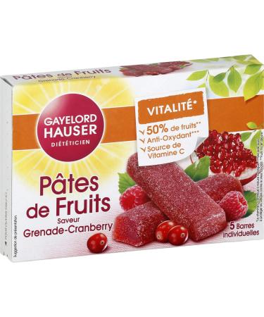 GAYELORD HAUSER - P tes de Fruits saveur Grenade Cranberry - Base de 50% de Fruits - Source de Vitamines C et anti-oxydant - 5 Barres Individuelles Grenade - Lot de 1