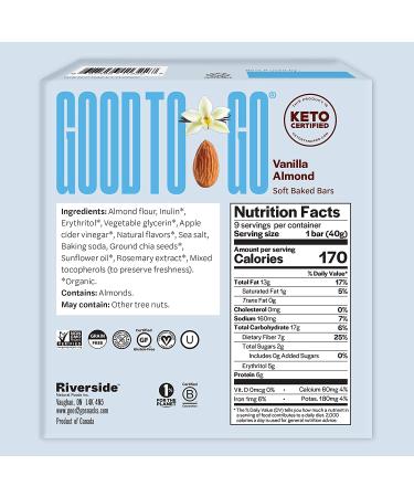 GOOD TO GO Vanilla Almond Soft Baked Bars 9 Pack - Gluten-Free, Keto Certified, Paleo Friendly - Low Carb Snacks - Buy Online on GoSupps.com