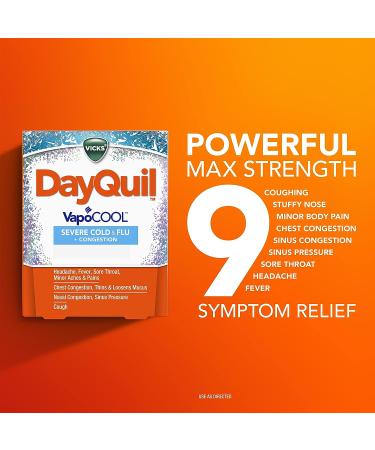 Vicks DayQuil VapoCOOL Severe Cold & Flu Max Strength Caplets - 9-Symptom Relief - Buy Online on GoSupps.com