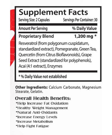 Trans-RESVERATROL Supplement - Pure resveratrol Extract resveratrol Supplement Natural resveratrol Berry resveratrol Daily resveratrol Capsules Resveratrol for Energy Resveratrol 2Bot - Buy Online on GoSupps.com