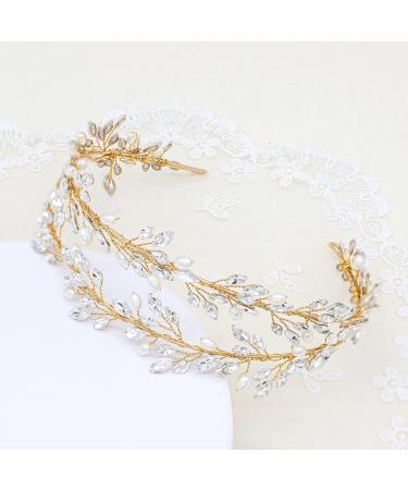 Oriamour Bridal Crystal Headbands Double Layer Wedding Headdress Gold Wedding Headpieces For Women (Gold)