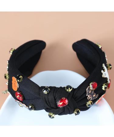 Gmmidea Halloween Jeweled Headbands for Women Girls Beaded Boo Pumpkin Ghost Bat Headband Sparkly Rhinestone Knotted Headband Cute Halloween Costume Headpiece Hair Accessories (Ghost & Pumpkin)-black - Buy Online on GoSupps.com