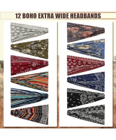 XunYee 12 Pcs Boho Headbands for Women - 7.08 Inch Wide Stretch African Headbands for Yoga, Workout, and Fashion - Elastic Knotted Headband Wrap Motorcycle Hair Accessories - Buy Online on GoSupps.com