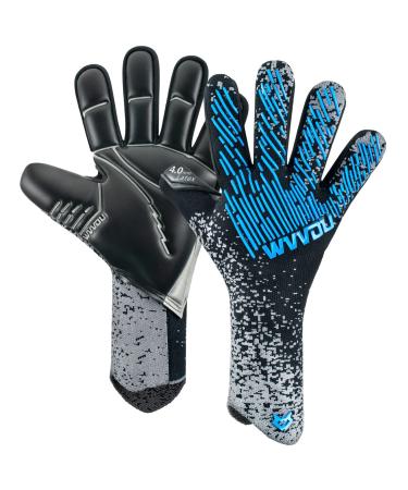 Wvvou goalkeeper gloves goalkeeper gloves men football gloves 4+3mm latex super grip for the toughest saves breathable 7 black and blue
