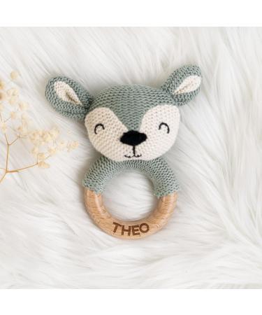 Buy Personalized Wooden Bite Ring for Babies | Custom Name Greifling | Perfect Newborn Gift for Boys & Girls | Cute Baby Rattle in Blue - Buy Online on GoSupps.com
