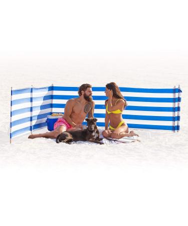 BEACH FENCE 20 ft Beach Windscreen, Privacy Screen, Wind Blocker - Classic Nautical, with Mallet and Bag