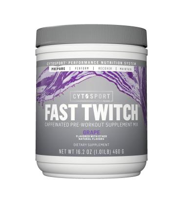 CYTOSPORT Cytosport Fast Twitch, Caffeinated Pre-Workout Supplement Mix, Grape, 1.01lb Cannister, 1.1 Pound