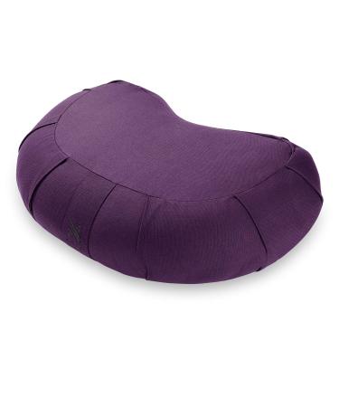 Node Fitness Zafu Meditation Cushion with Buckwheat Hulls, 17" Crescent Yoga Bolster Pillow with Organic Cotton Cover Purple