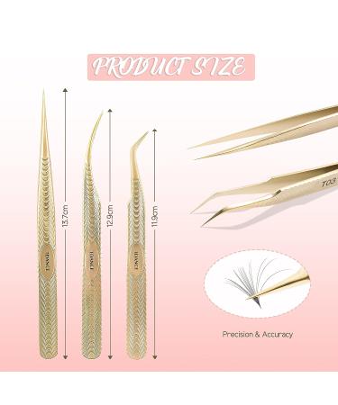 TDANCE Golden-T3 Fiber Tip Curved Lash Tweezers for Eyelash Extensions - Stainless Steel Volume Tweezers (1Pcs) - Buy Online on GoSupps.com