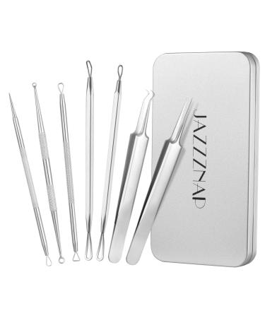 Blackhead Remover Tools 7Pcs Pimple Acne Blemish Removal Tools Set Zit Extractor with Tin Case by JAZZZNAP Silver 7 Piece Set