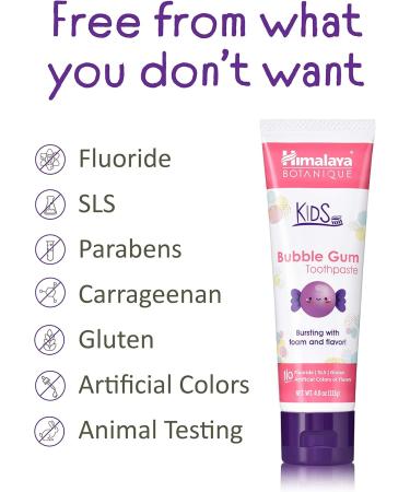 Himalaya Botanique Kids Toothpaste Cool Mint and Bubble Gum Variety Pack Fluoride-Free Gentle No Artificial Colors SLS Free Gluten Free 4 Oz (Pack of 2) - Buy Online on GoSupps.com