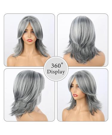 Jolelyne Silver Gray Ombre Layered Wig with Curtain Bangs - Synthetic Short Bob Wig for Black Women - Grey 02 - Buy Online on GoSupps.com
