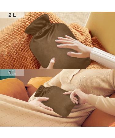 Brown Hot Water Bottle with Cover - Pain Relief & Bed Warmer for Cramps - 2L International Shipping - Buy Online on GoSupps.com