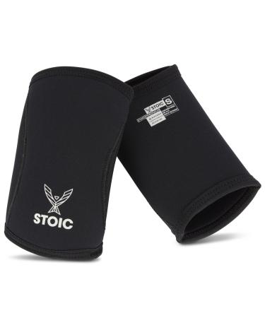 Stoic Elbow Sleeves for Powerlifting - 7mm + 5mm Thick Neoprene Sleeve for Bodybuilding  Weight Lifting Best for Squats  Cross Training  Strongman Professional Quality & Ultra Heavy Duty (Pair) Black X-Small (24-26 CM)