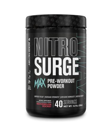 Jacked Factory Nitrosurge Max High Stim Pre Workout Powder - Premium High Caffeine Pre Workout w Nootropic Ingredients for Intense Energy Clear Focus Endurance - 40 Servings Watermelon Rocket