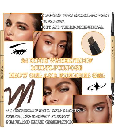 3PCS Eyebrow Pencil Waterproof Eyebrow Pen Smudge Proof Long Lasting Dual-Sided Brow Pen Pencil with Brow Brush - Dark Curry - Buy Online on GoSupps.com