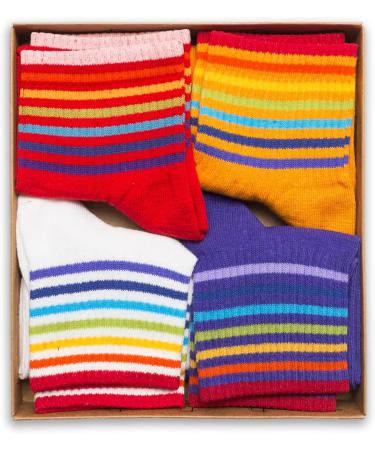 RAFRAY Rainbow Striped Sports Socks - Colorful Cotton Sneaker Socks Gift Box (4 Pairs Size 36-40) - Shop Internationally! - Buy Online on GoSupps.com