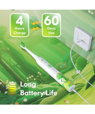 Dada-Tech Kids Electric Toothbrush - Rechargeable Sonic Toothbrush with Timer for Boys and Girls Age 3+ - Waterproof with 3 Modes - Dinosaur White - Buy Online on GoSupps.com