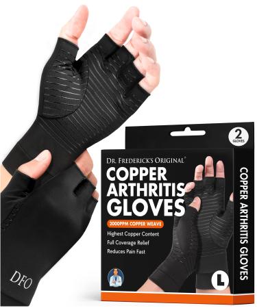 Dr. Frederick's Original Copper Arthritis Glove - 2 Gloves - Perfect Computer Typing Gloves - Fit Guaranteed - Large Fingerless - Black Large