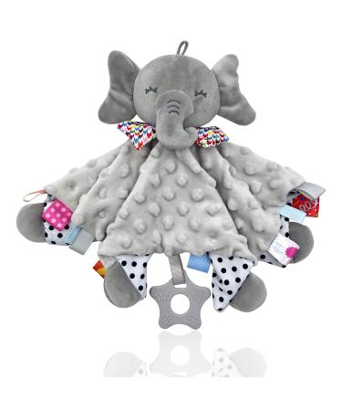 UNMOT Baby Comforters Blanket Newborn Touch Tag Blankets Elephant Soft Comforter Baby sleeping toy with Taggies Teether soft elephant security blanket (Grey) Single Elephant Comforter