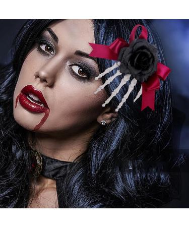 Hand Bone Shape Hair Clip Cute Skull Hand Hair Clip with Bowknot - Skull Hand and Flower Barrettes Bone Claw Hairpins Halloween Claw Hairpin Strong Hold Hair Barrette Black - Buy Online on GoSupps.com
