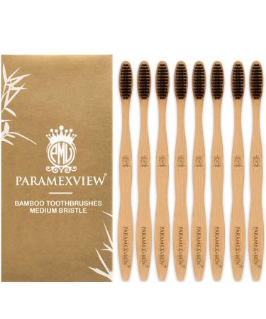 Paramexview Natural Bamboo Toothbrushes (Pack of 12 - Pack of 8) | BPA-Free Medium Bristles Eco-Friendly | Biodegradable Handle Charcoal Infused and Organic Base 8 Toothbrush Black
