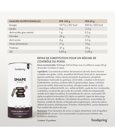 foodspring Shape Shake Cookies & Cream - Complete Meal Replacement for Weight Control with Premium Protein 202 kcal per serving Gluten Free - New Recipe (900g) - Buy Online on GoSupps.com