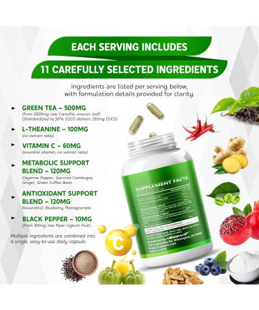 Green Tea Extract EGCG Caffeine Vitamin C & L-Theanine Support Metabolism & Antioxidant Health 150 Capsules 150 Count (pack of 1) - Buy Online on GoSupps.com