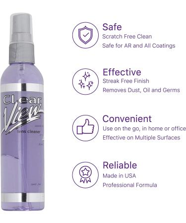 2-Pack Eyeglass Lens Cleaner Spray - Clear View Glasses Cleaning & Microfiber Cloth for Screens, Lenses, Sunglasses - 4oz - Buy Online on GoSupps.com