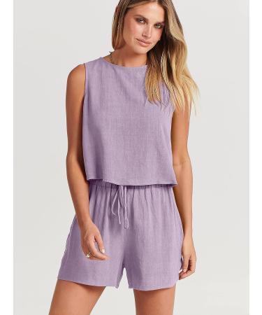 ANRABESS Womens Summer 2 Piece Purple Shorts Set - Sleeveless Crop Top Tank, High Waisted Shorts Romper with Pockets (Size Large) - Buy Online on GoSupps.com