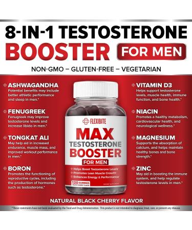 8in1 Testosterone Booster Gummies for Men - Tongkat Ali Fenugreek Ashwagandha Magnesium | Improve Libido & Hormonal Balance | Non-GMO Made in the USA Black Cherry Flavor 120 Count - Buy Online on GoSupps.com