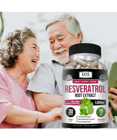 Kaya Naturals - Resveratrol Capsules - Anti Aging Supplement - Antioxidants with Brain Support - Maximum Benefits - 30 Veggies Capsules 1 Count (Pack of 30) - Buy Online on GoSupps.com