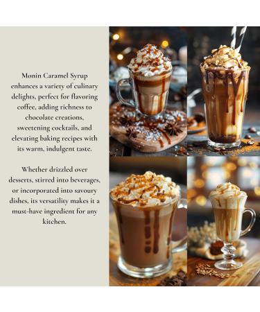 Monin Caramel Syrup Multipack x2 1L for Coffee. 100% Natural Flavours and Colourings Vegan-Friendly Allergen-Free with Gift Harbour Coffee Recipe Card - Buy Online on GoSupps.com
