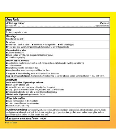Amazon Basic Care Lidocaine Patch 4% Topical Anesthetic - 5 Count, 10 cm x 14 cm - Desensitizes Aggravated Nerves - Pack of 1 - Buy Online on GoSupps.com