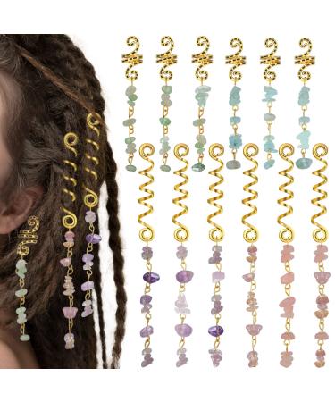 12 Pieces Colored Natural Stone Pendant Hair Jewelry for Braids Crystal Dreadlock Accessories Hair Gems Metal Hair Clips Decoration for Women Jewelry 4 Colors