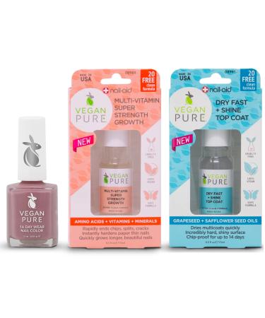 Rose Breeze/Multivitamin Strength Growth/ Dry Fast + Shine Top Coat Lite Warm Mauve Cream 0.8 Fl Oz (Pack of 2)