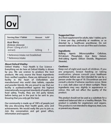Acai Berry 1000mg Tablets | High Strength Extract | Oxford Vitality 120 - Buy Online on GoSupps.com