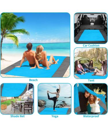 ISOPHO 79''x83'' Beach Blanket - Waterproof & Sandproof Picnic Mat for 4-7 Adults, Portable & Lightweight Beach Mat for Travel, Camping, Hiking - Blue - Buy Online on GoSupps.com