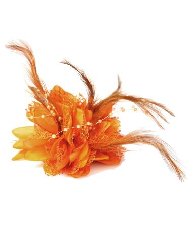 Flower Feather Bead Corsage Hair Clips Fascinator Hairband and Pin (Orange)