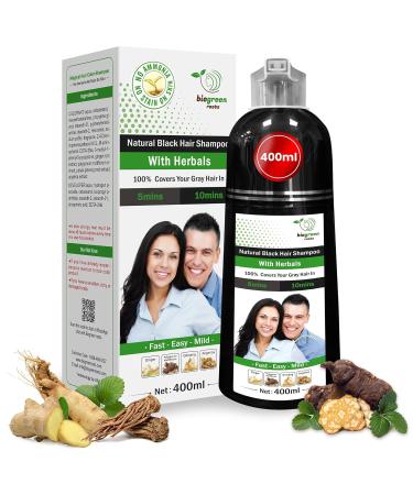 Ammonia-Free & Paraben Free Herbal Hair Shampoo - Hair Dye Shampoo for Women & Men - Natural Color & Herbal Nourishment - No Stain on Skin - Natural Black (400 ml)