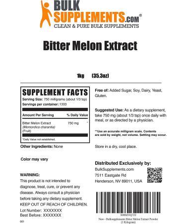 BulkSupplements Bitter Melon Extract Powder - 1kg - Cardiovascular and Heart Health Support - Buy Online on GoSupps.com